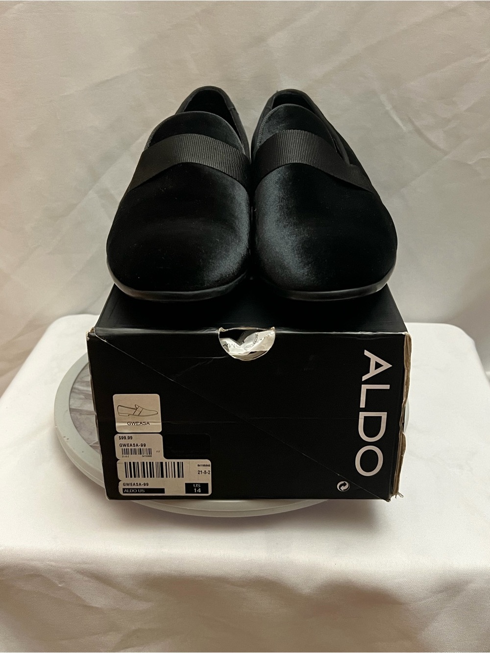 ALDO Gweasa Black Velvet Tuxedo Loafers Men’s Size 14 Formal Dress Shoes